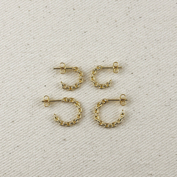 18k Gold Filled Crafted Chain C-Hoop Earrings: 16mm - Lulu Bella Boutique
