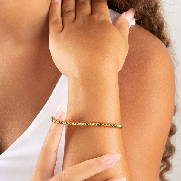 14K Gold Filled PLUS™ Metal Bead Stretch Bracelet: Gold / 6mm