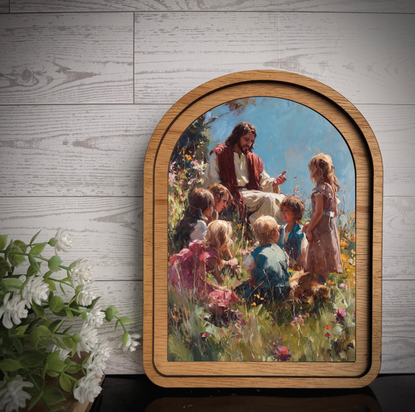 Arch Frame Art Christ Children Field Jesus | Wood & Canvas: Medium - Lulu Bella Boutique