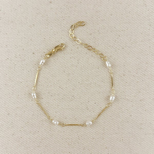 18k Gold Filled Pearl Bead & Straw Bracelet - Lulu Bella Boutique