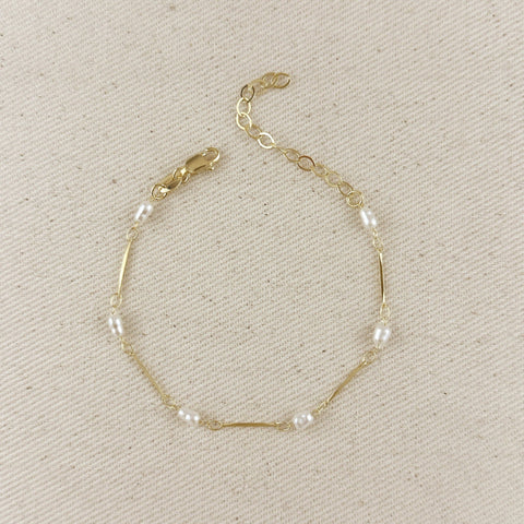 18k Gold Filled Pearl Bead & Straw Bracelet - Lulu Bella Boutique
