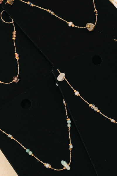 Pearl And Chip Stone Station Beads Chain Necklace: PK - Lulu Bella Boutique