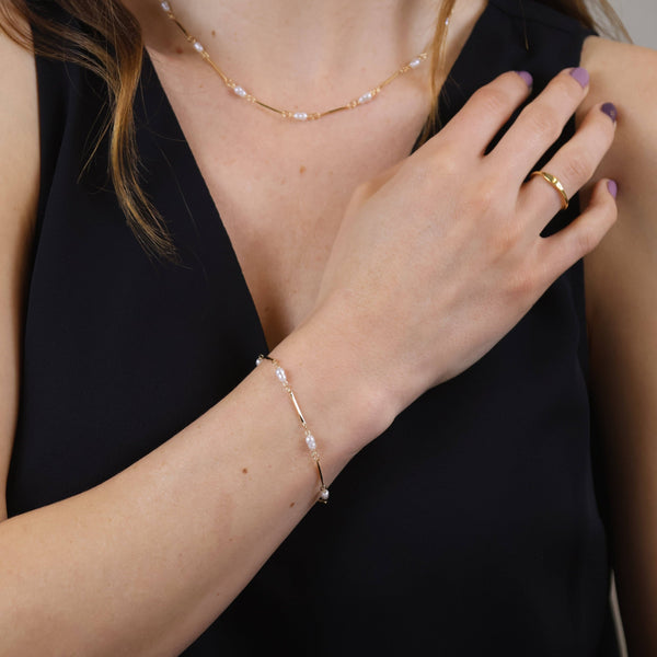 18k Gold Filled Pearl Bead & Straw Bracelet - Lulu Bella Boutique