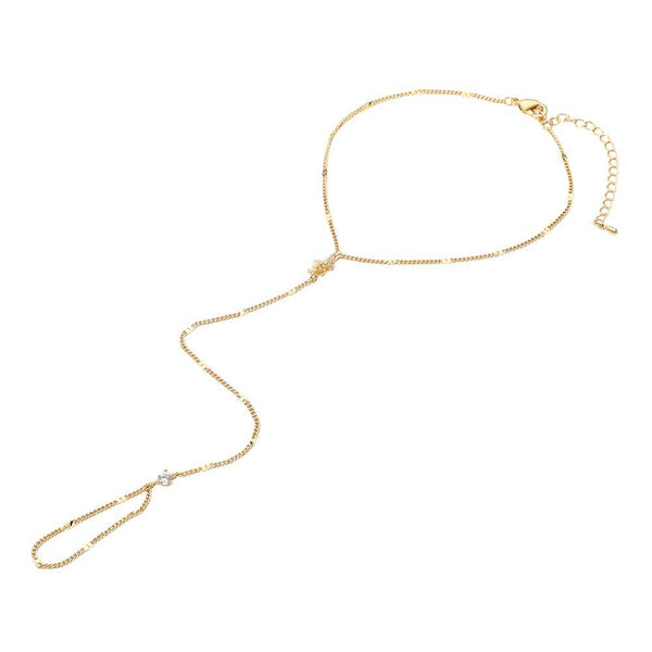 Delicate Flower Charm Accent Hand Chain Bracelet: Clear,Rhodium - Lulu Bella Boutique