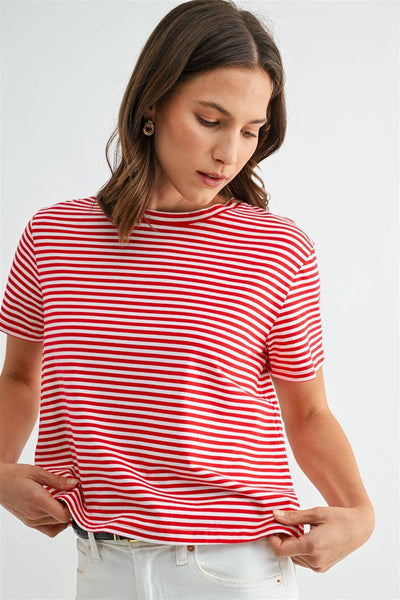 STRIPE SHORT SLEEVE TOP: Red