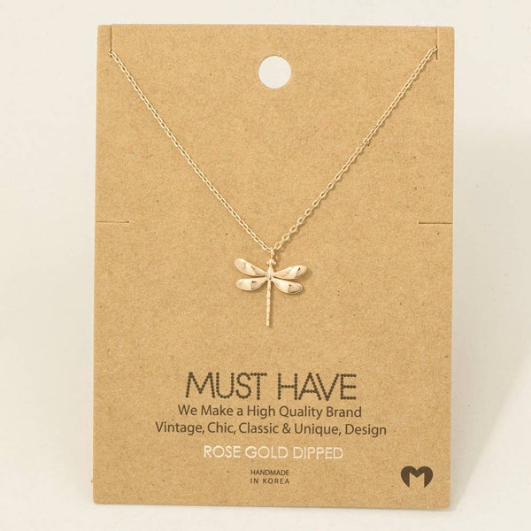 Gold Dipped Dragonfly Pendant Necklace: G - Lulu Bella Boutique