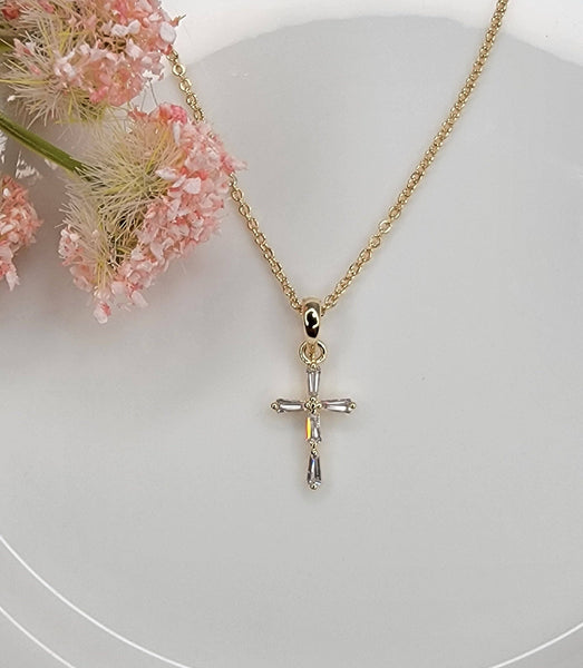 Cz Small Cross Necklace: Gold