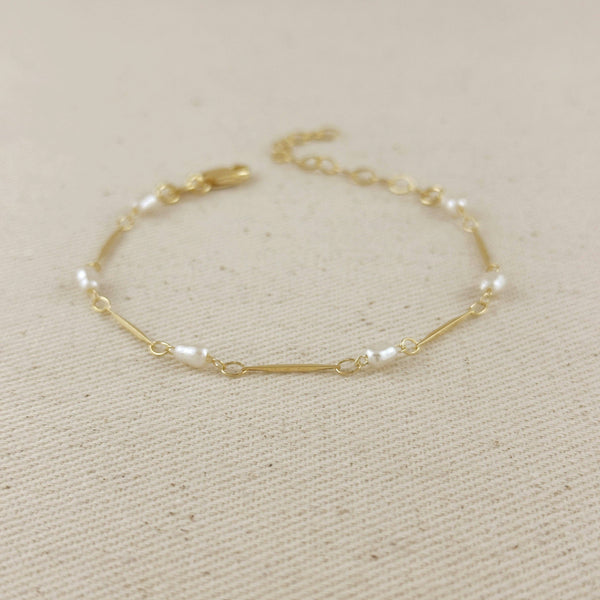 18k Gold Filled Pearl Bead & Straw Bracelet - Lulu Bella Boutique