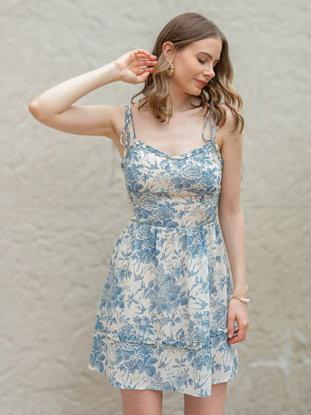 RP2392 - Blue Floral Charm Dress: S - Lulu Bella Boutique