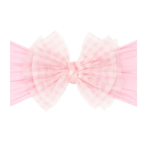 Baby Bling® Tulle FAB® soft nylon headband with tulle bow: Gingham Pink - Lulu Bella Boutique