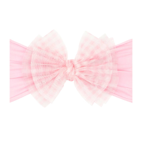 Baby Bling® Tulle FAB® soft nylon headband with tulle bow: Gingham Pink - Lulu Bella Boutique