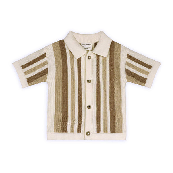 Archie Textured Stripe Baby Shirt & Shorts Set (Organic): Natural