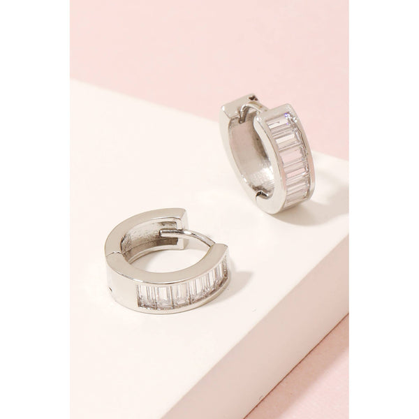 Small Baguette Studded Hoop Earrings: G - Lulu Bella Boutique