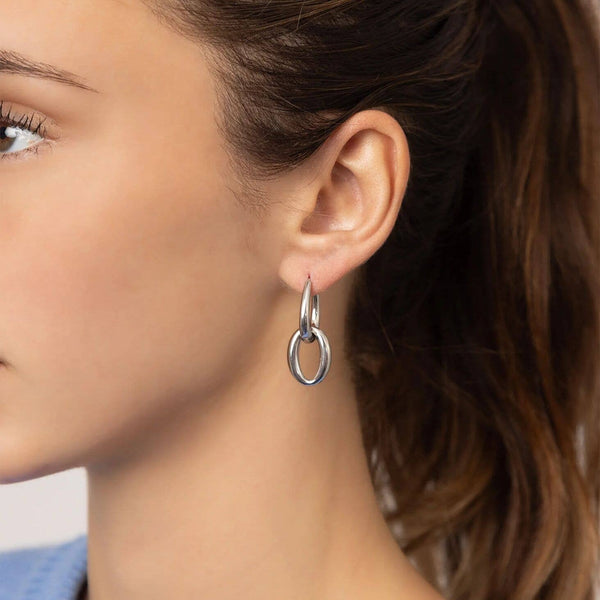 18K Gold PVD Stainless Steel Double Hoop Dangle Earrings: Gold - Lulu Bella Boutique