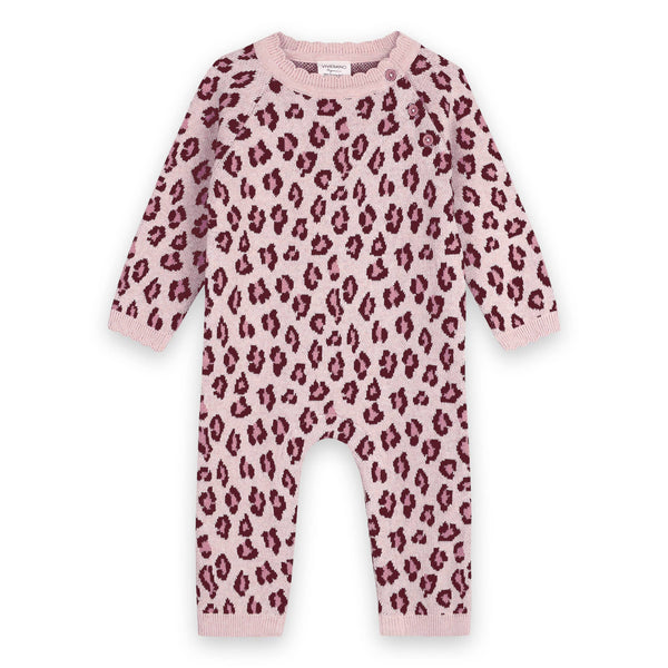 Leopard Jacquard Knit Baby Jumpsuit (Organic Cotton): Pink