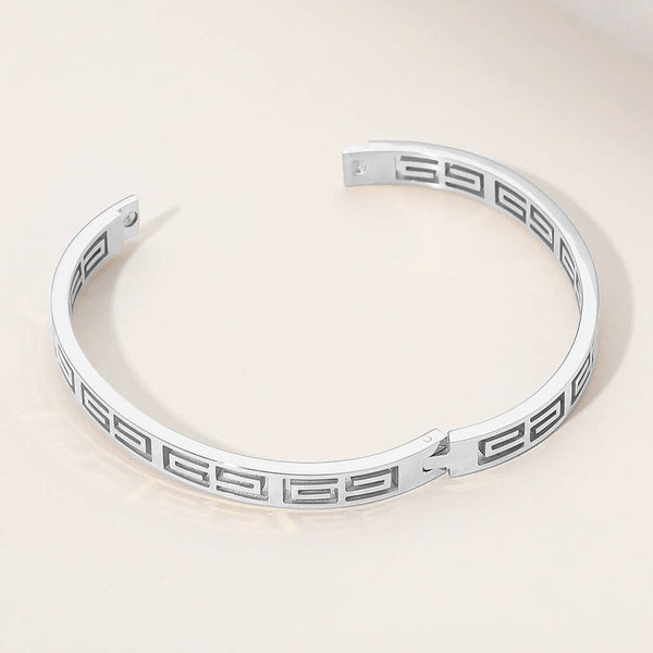 Stainless Steel Geometric Cutout Hinged Bangle Bracelet: Yellow Gold - Lulu Bella Boutique