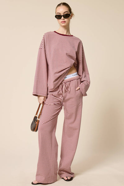 Striped Oversized Long Sleeve Top: Berry / S - Lulu Bella Boutique