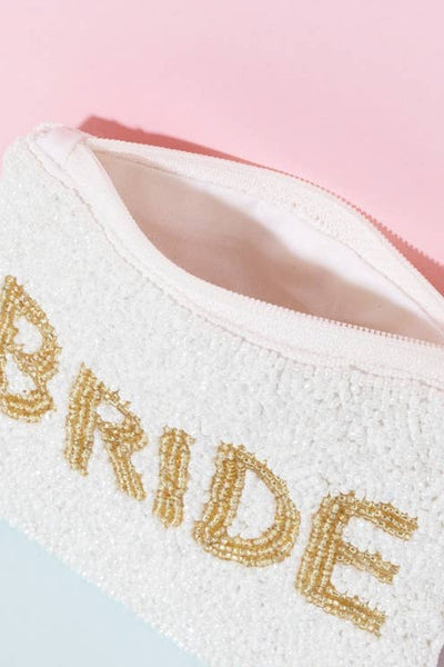 Gold Bride Print White Beaded Coin Purse: MULTI - Lulu Bella Boutique