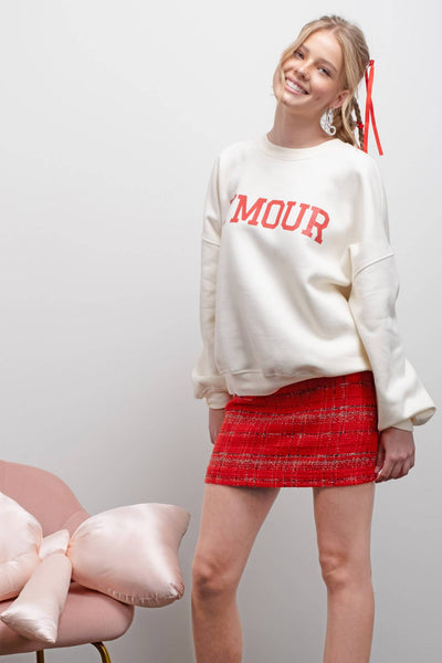 AMOUR GRAPHIC CREW NECK SWEATSHIRT: IVORY