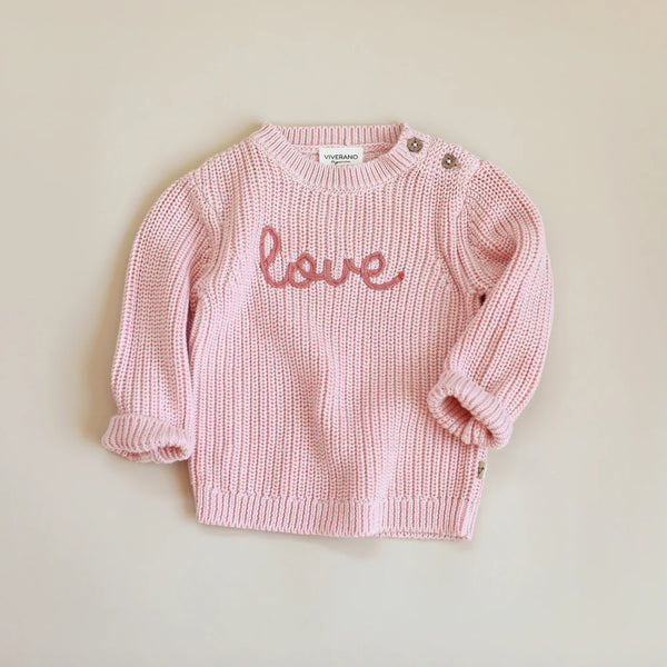 Love Embroidered Chunky Knit Baby Pullover Sweater (Organic Cotton)