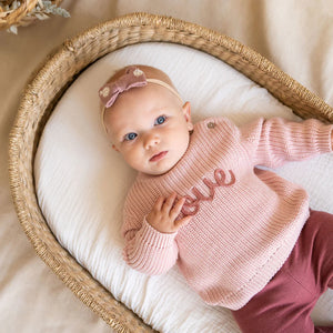 Love Embroidered Chunky Knit Baby Pullover Sweater (Organic Cotton)