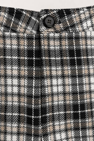 PLAID WIDE LEGS CROPPED PANTS: BLACK/TAUPE