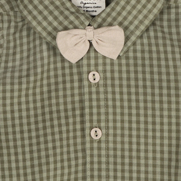 Gingham Bow Tie Shirt & Linen Pant Set