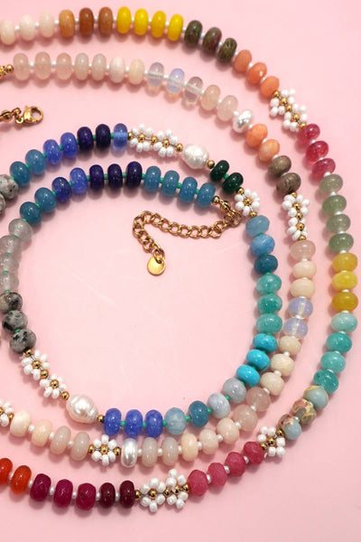 NATURAL STONE AGATE GLASS STAINLESS STEEL NECKLACE |80N92044: A - Lulu Bella Boutique