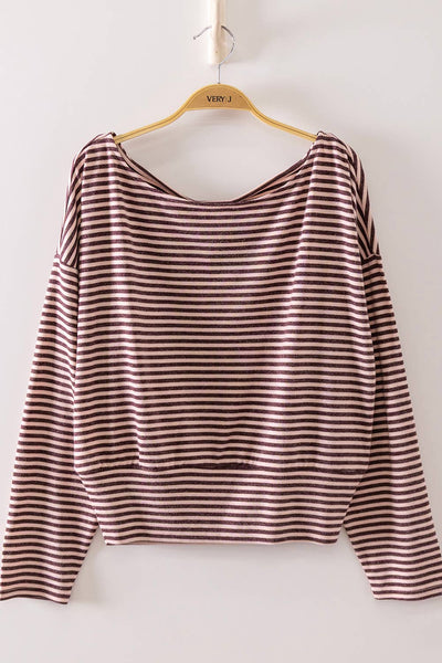 Off-Shoulder Stripe Top: PINK/WINE