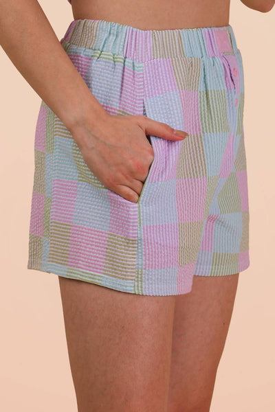 NP70735-Striped & Checker Boxer Shorts: PINK MIX / S-M-L/2-2-2 - Lulu Bella Boutique
