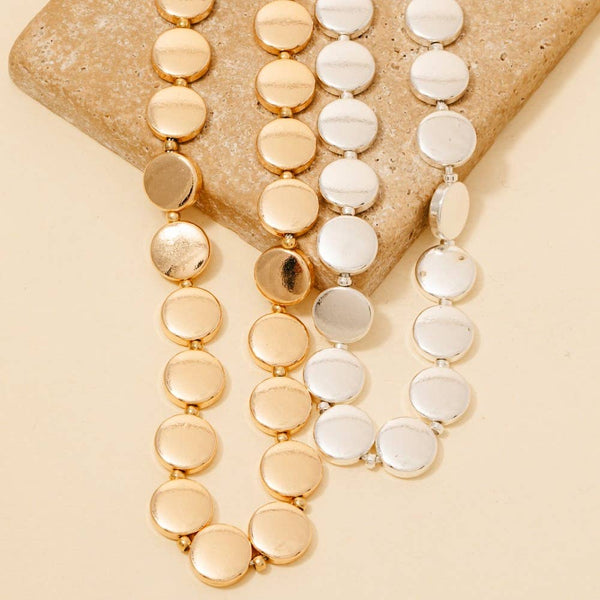 Mixed Metallic Disc And Oval Chain Long Necklace: G - Lulu Bella Boutique
