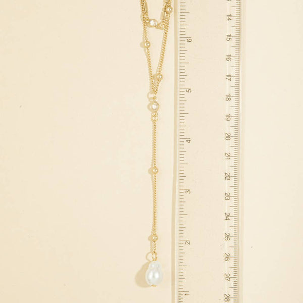 Layered Pearl Cz Lariat Drop Necklace