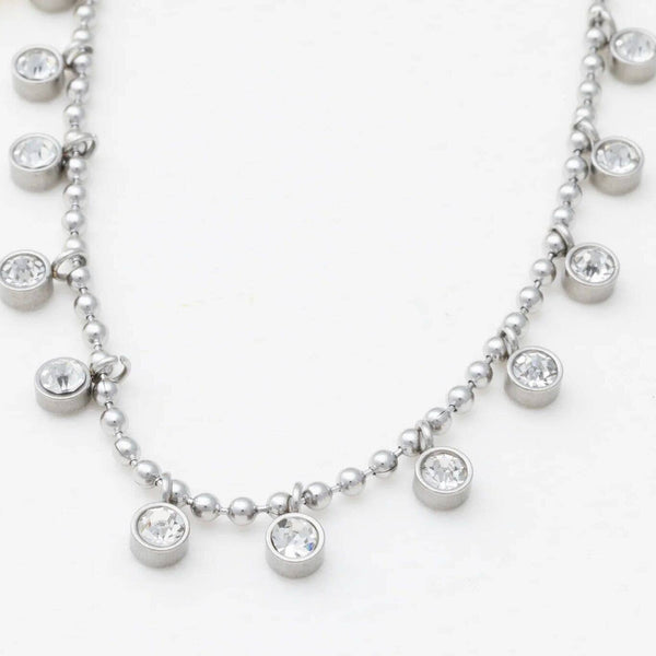 18K Gold PVD Stainless Steal Round Stone Dangle Necklace: Gold