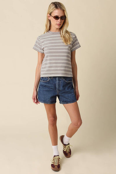 Mila Stripe Baby Tee: Cream Brown
