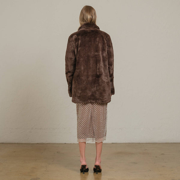 Chocolate Faux Fur Open Front Jacket: CHOCOLATE