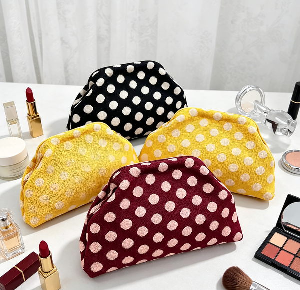 Polka Dots Knit Cosmetic Bag Geo Knit Clutch: Black / M - Lulu Bella Boutique