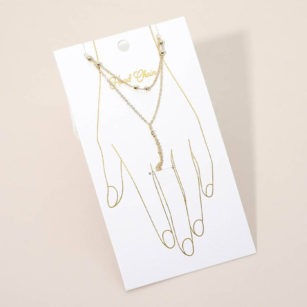 Delicate Beaded Accent Layered Hand Chain Bracelet: Gold - Lulu Bella Boutique