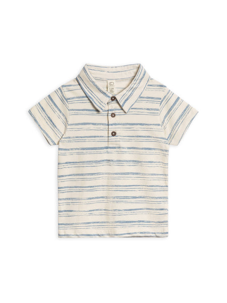 Organic Ben Short Sleeve Polo - Wave Stripe / Rain: 3T - Lulu Bella Boutique