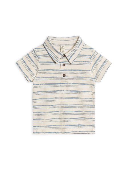 Organic Ben Short Sleeve Polo - Wave Stripe / Rain: 4T