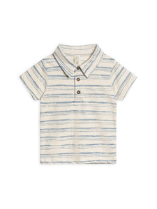Organic Ben Short Sleeve Polo - Wave Stripe / Rain: 2T - Lulu Bella Boutique