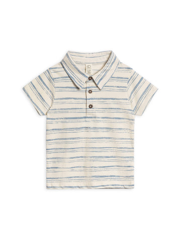 Organic Ben Short Sleeve Polo - Wave Stripe / Rain: 12-18M