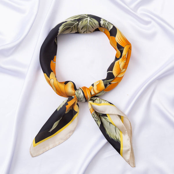 FLOWER SILKY BANDANA SQUARE NECK SCARF, DS 31169: YL - Lulu Bella Boutique