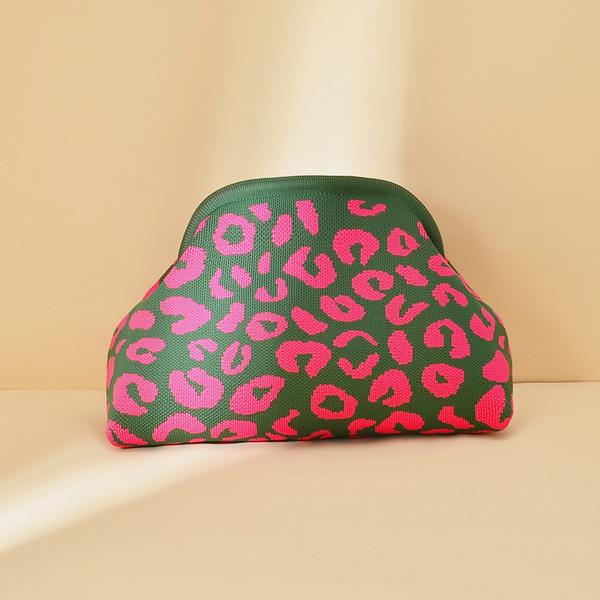 Leopard Print Knit Cosmetic Bag Knit Clutch: GPink / M - Lulu Bella Boutique