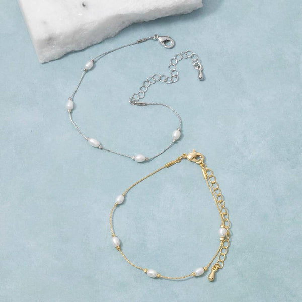 Dainty Chain Pearl Bead Bracelet: G - Lulu Bella Boutique