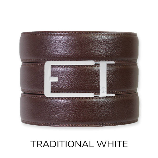 Espresso Leather Rachet Belt & Buckle Set: Gun Metal - Lulu Bella Boutique