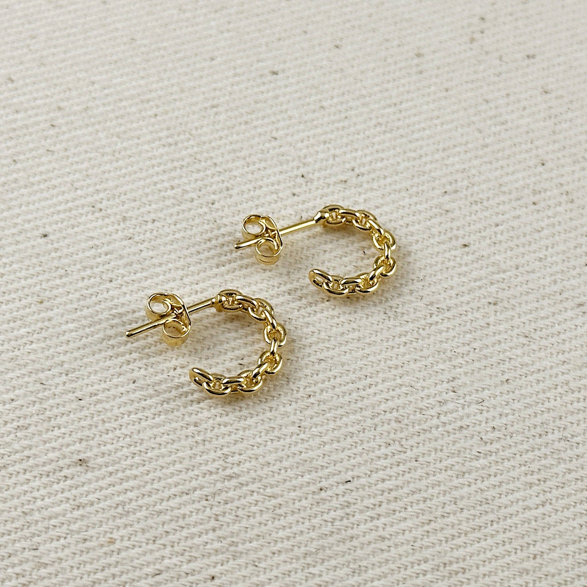 18k Gold Filled Crafted Chain C-Hoop Earrings: 12mm - Lulu Bella Boutique