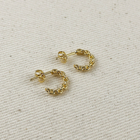 18k Gold Filled Crafted Chain C-Hoop Earrings: 12mm - Lulu Bella Boutique