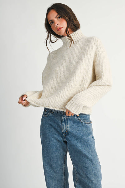 Soft Brushed Mock Neck Sweater: Almond Milk