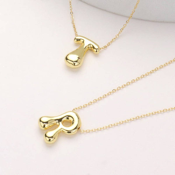 SECRET BOX_ 14K Gold Dipped Bubble Initial Pendant Necklace
: A