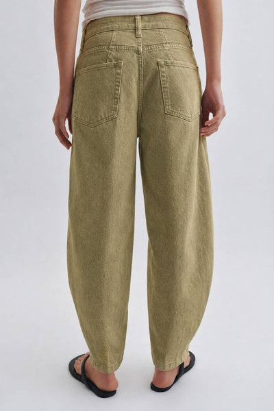 Olive Washed Barrel Leg Pants